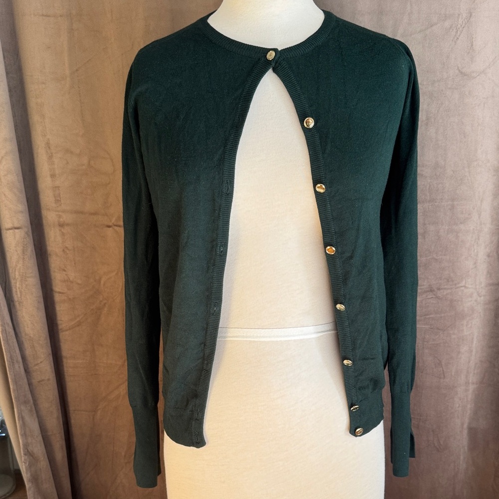 Zara Knit Dark Green Button-Up Cardigan